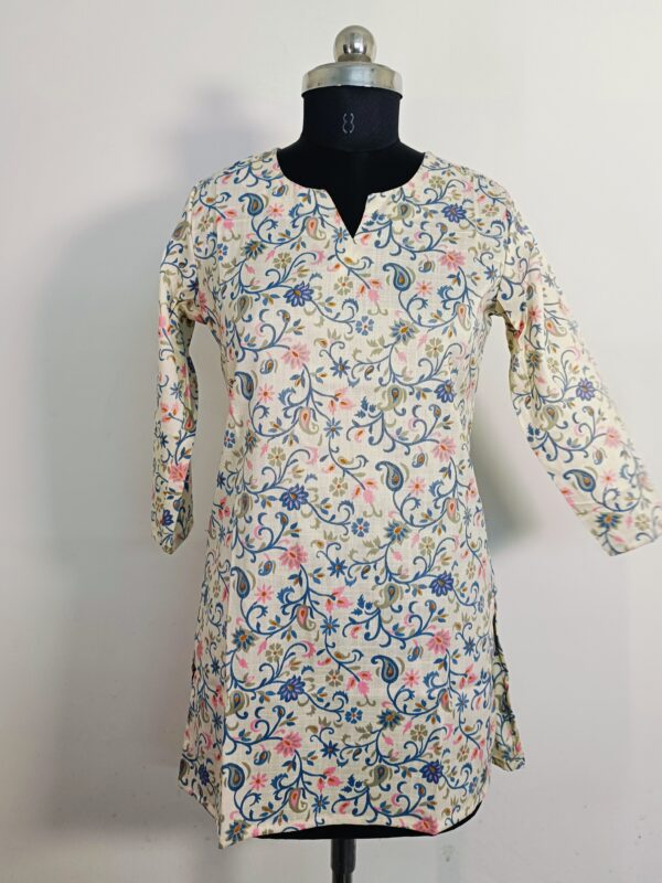 Elegant Off-White Floral Printed Cotton Kurti for Women – Casual & Office Wear
