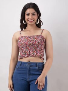 Multicolor Smocked Crop Top with Spaghetti Straps