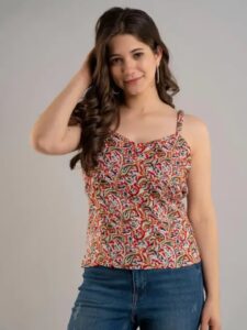 Women's Ethnic Multicolor Printed V-Neck Spaghetti Strap Top
