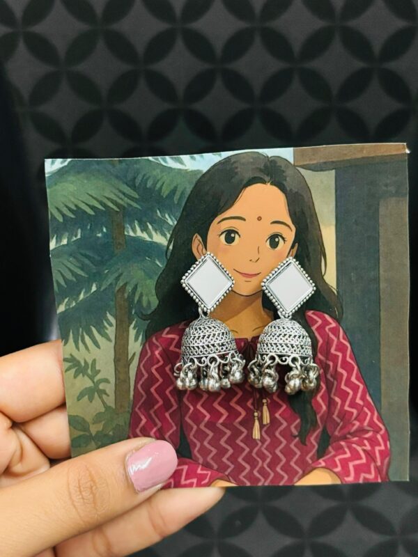 Oxidised Mirror Work Square Top Jhumka Earrings